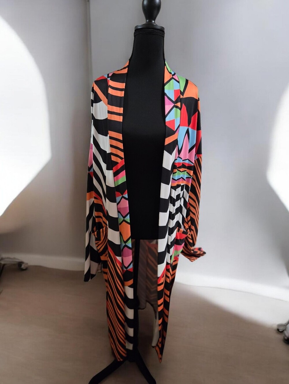 Colorful Geometric Stripe Duster Kimono Size XL NWOT!